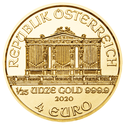 1/25 unci Bečki filharmoničar Gold 4 EURO obrnuto