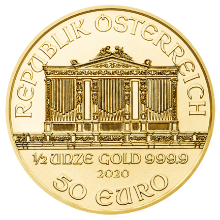 1/2 ounce Vienna Philharmonic gold 50 EURO reverse
