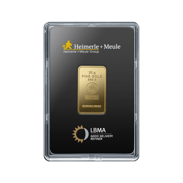 Золотой слиток Heimerle &amp; Meule 20 г с упаковкой