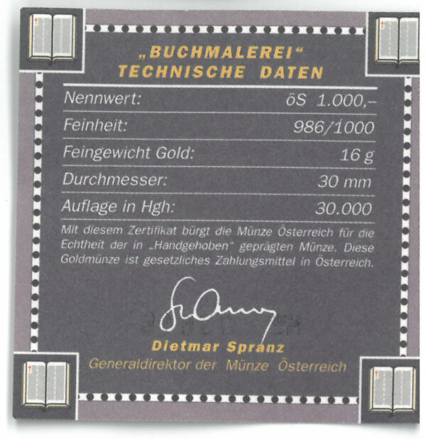 2001. Book illumination, S 1000 gold coin