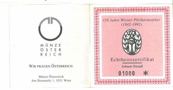 Echtheitszertifikat "Johann Strauß"