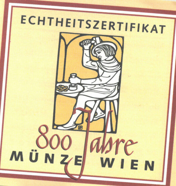 Echtheitszertifikat "800 Jahre Münze Wien"