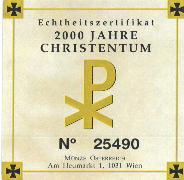 Echtheitszertifikat "2000 Jahre Christentum"