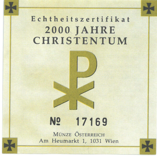 Echtheitszertifikat "2000 Jahre Christentum"