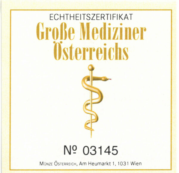 Echtheitszertifikat "Große Mediziner Österreichs"
