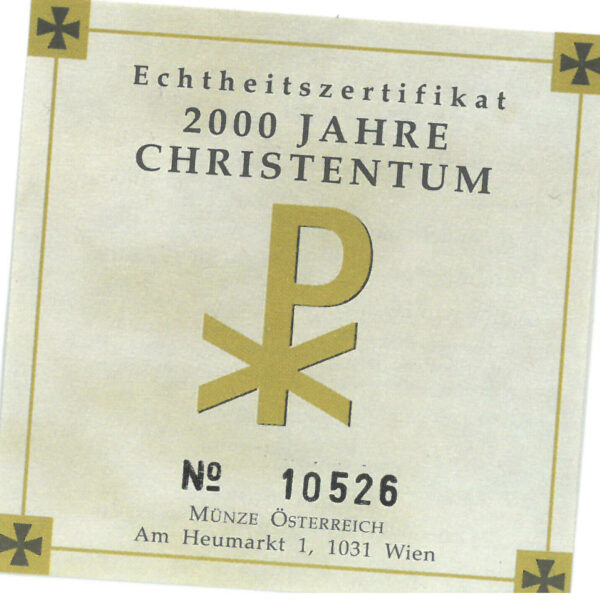 Certificate of authenticity &quot;2000 years of Christianity