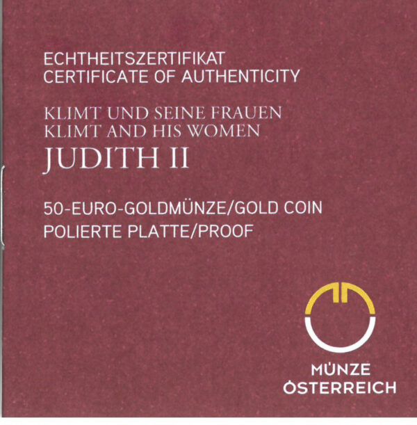 Certificate of authenticity &quot;Judith II
