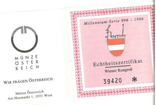 Echtheitszertifikat "Wiener Kongreß"