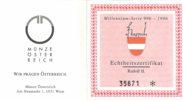 Echtheitszertifikat "Rudolf II."