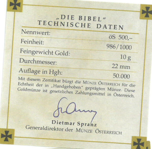 Echtheitszertifikat "Die Bibel"