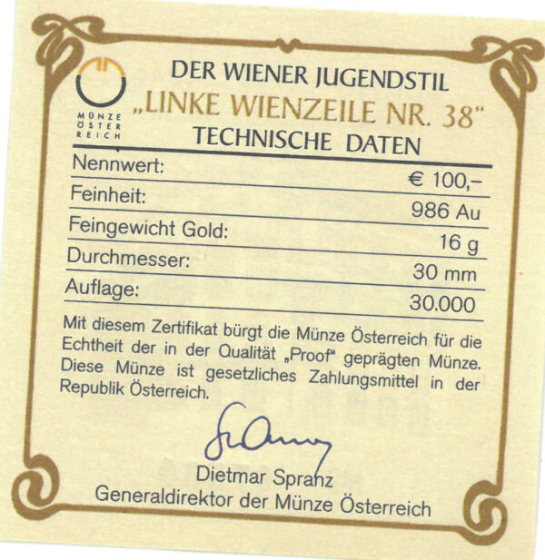 Echtheitszertifikat "Linke Wienzeile"