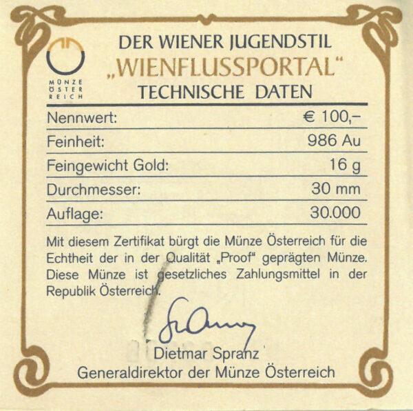 Certificate of authenticity &quot;Vienna River Portal