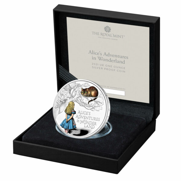 Alice in Wonderland silver 1 ounce with packaging