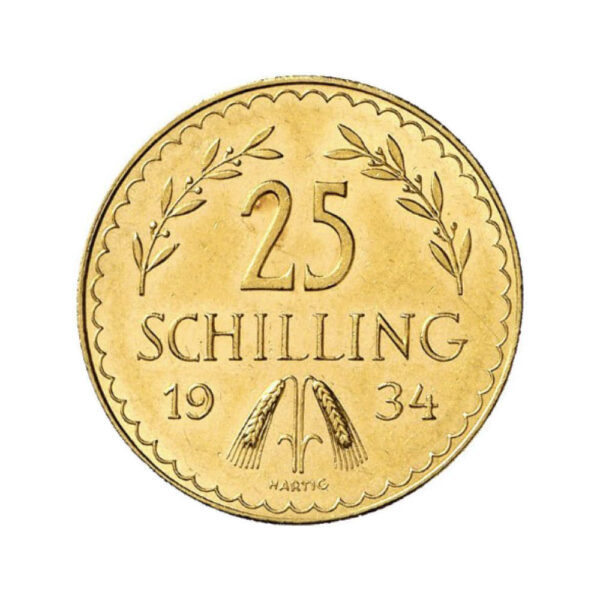 Zlatá minca Schilling Rakúsko 25 ATS strana s hodnotou