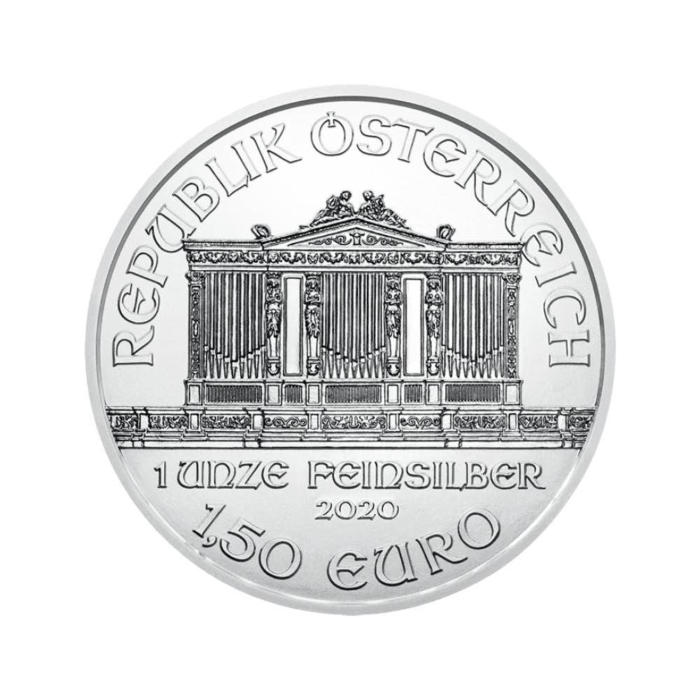 1 Unze Wiener Philharmoniker Silber 1,5 EURO Rückseite