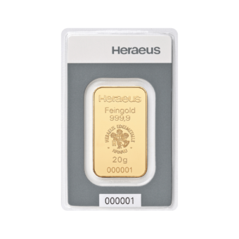 Золотой слиток Heraeus 20 г