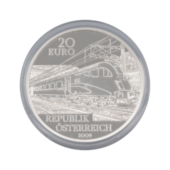 Strieborná minca 20 eur &quot;Železnica budúcnosti
