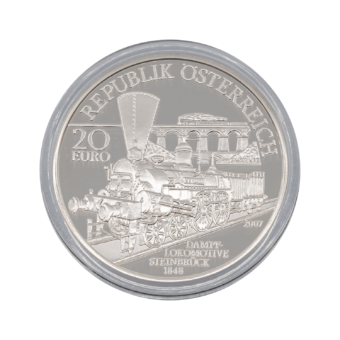 Серебряная монета номиналом 20 евро &quot;Южная железная дорога Вена-Триест