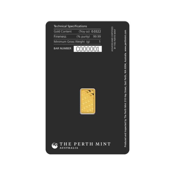 Perth Mint gold bar 1g with packaging