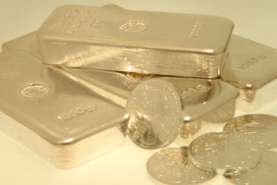 Silver bars and silver coins